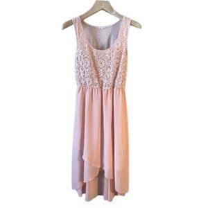 Women's S Pleione Pink Lace Dress High Low Tank Crochet Midi BOHO